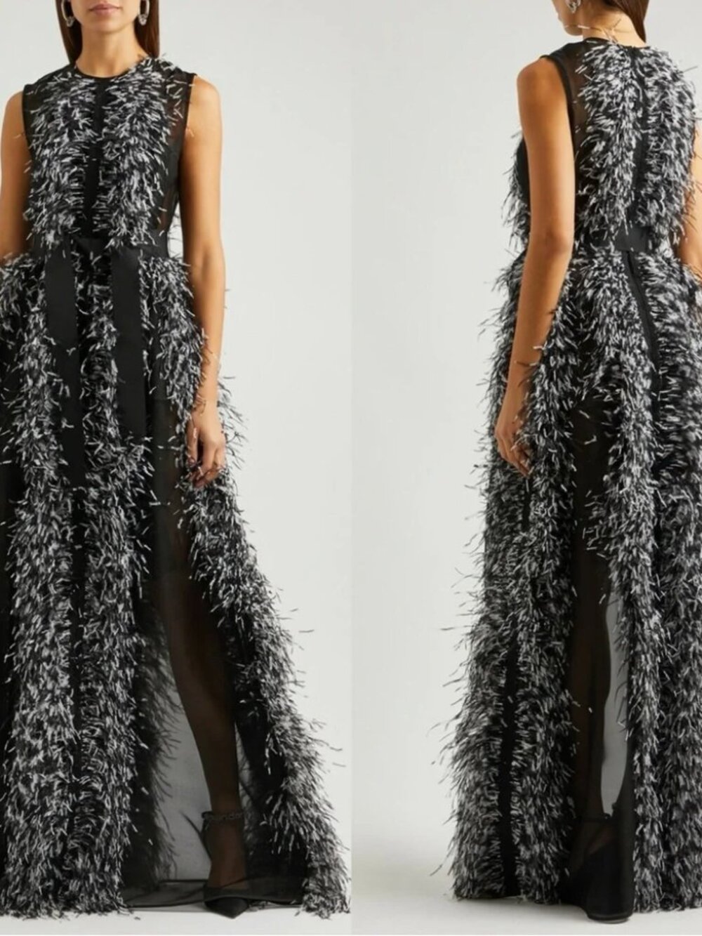 New Huishan Zhang Beau Handmade Ostrich Feather Silk Organza Gown Size 12 US - Picture 10 of 11